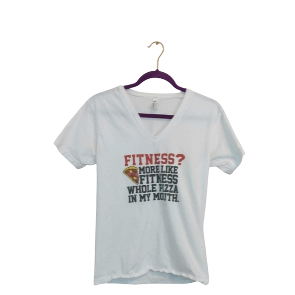 'FITNESS? MORE LIKE FITNESS WHOLE PIZZA IN THIS MOUTH' SHIRT - Picture 1 of 8